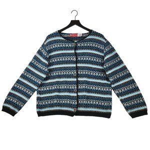 Binghamton Knitting Co., Inc. Womens Cardigan Sweater Medium Blue Fair Isle USA